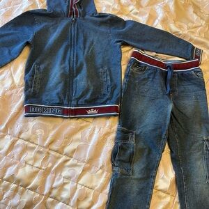 Dolce & Gabbana Blue and Red Striped Hoodie with Jeans
7/8 year